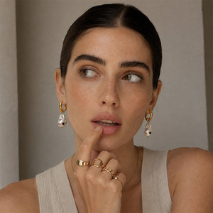 <strong>Wholesale</strong> 18K Gold Plated Stainless Steel Imitation Pearl Geometric Earrings Everyday Minimalist Waterproof Jewelry for Women - Product Image 2