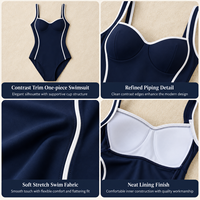 Maillot de bain bikini écologique à séchage rapide pour femme, avec bordure contrastante blanche, col halter, bretelles larges, effet ventre plat, marque privée OEM