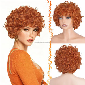 Perruque synthétique courte bouclée - Rouge orange doux transparent, style <span class=keywords><strong>disco</strong></span> des années 70, <span class=keywords><strong>afro</strong></span> bouclé, Halloween, cosplay, densité 180%, perte quotidienne - Product Image 1