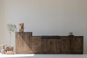 Gabinetes de <span class=keywords><strong>Cocina</strong></span> de Madera con Base de Madera de Olmo Reciclada de Estilo Industrial Antiguo Wabi Sabi y Cubierta de Piedra Azul <span class=keywords><strong>Extraíble</strong></span> - Product Image 2