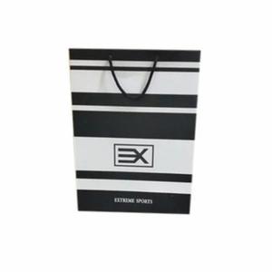 Extreme Sports Eco-Friendly <b>Biodegradable</b> Luxury <b>Paper</b> Bag Black White Striped Twisted Handles Art <b>Paper</b> Offset Printing - Product Image 1