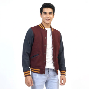 OEM Custom Men's Vintage Color <b>Block</b> Reversible Varsity Jacket Loose Fit Canvas for Spring Wholesale Custom Made Varsity Jackets - Product Image 1