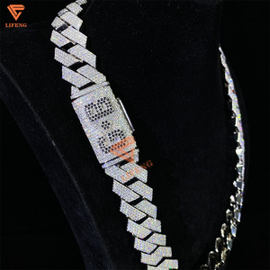 23MM letras negras VVS <span class=keywords><strong>Moissanite</strong></span> cadena de eslabones cubanos pesados blanco rodio plateado 925 Plata Hip Hop joyería grande 925 collares - Product Image 2