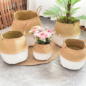 Handmade Woven Basket Round Straw <b>Bamboo</b> Plant <b>Pot</b> For Home Decor Standing Type - Product Image 2