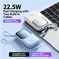 OEM ODM Batterie externe 20000mAh avec câbles intégrés, charge super rapide 22.5W, affichage numérique LED, batterie externe mobile grande capacité
