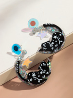 Nouveau 2024 bijoux de fête créatifs mignon chat Laser étoile lune paillettes noir chaton acrylique boucles d'oreilles pour femmes filles