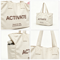 Sac de shopping en coton personnalisé avec logo couleur, lavable, résistant, sac de sport, sac de yoga, sac d'épicerie, sac fourre-tout en toile avec poche latérale