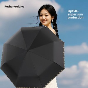 Parapluie pliant automatique Spot RECHAR brodé d'une étoile à cinq branches, protection UV, diamètre 98 cm, conception à trois plis - Product Image 2