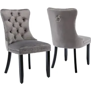 JL High End Upholstered Velvet Dining Chair Free Sample Premium Luxury Velvet Fabric Knocker Wing Back Kitchen Chair