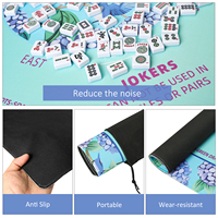 Tapis de Mahjong Américain de Luxe Personnalisé Motif Oiseaux Hortensia Turquoise, Tapis de Table Bleu en Caoutchouc Durable Pliable 83,8 cm Carré AIBILE