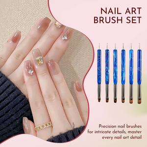 Lot de 6 pinceaux à ongles professionnels à motif flamme bleue, personnalisables, en nylon, double tête, liner et pointe ovale, pour salon de manucure - Product Image 6