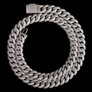 Chaîne cubaine tendance en argent plaqué or 18 carats avec <span class=keywords><strong>2</strong></span> rangées de moissanite plates de 10 mm, cadeau tendance - Product Image 4