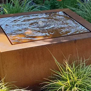 Ржавый стальной водяной элемент садовый орнамент Кортен стальной круглый водный стол Ландшафтный фонтан с насосами