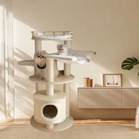 Arbre à chat moderne de luxe à 5 niveaux en bois massif avec grattoir pour grands chats
