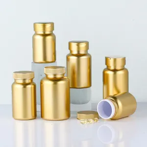 Tabletler için 80 ml altın plastik kavanozlar stokta vitamin için benzersiz hap kavanoz