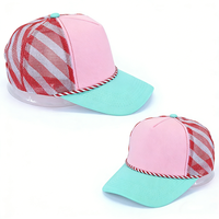 Casquette de baseball en maille ajustable avec logo personnalisé, style Y2K Hip Hop, motif canne à sucre, rayures rose et rouge, visière verte