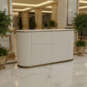 طاولة بوفيه عصرية بتصميم نورديك قابلة للتخصيص مع قاعدة من الفولاذ المقاوم للصدأ الذهبي وإطار خشبي أبيض وسطح من الحجر المتكلس - Product Image 5