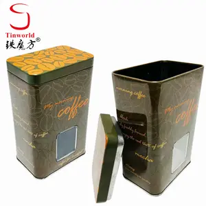 Factory Custom Tinplate Products Rectangle Metal Box Container Coffee Tin Can Packaging With Clear Window