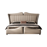 Lit Double King Size de Luxe en Cuir Véritable et Tissu, Style Minimaliste Italien Moderne, pour Chambre Parentale