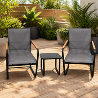 Ensemble bistrot moderne 3 pièces pour extérieur, structure en acier, fauteuils en Teslin, table basse, mobilier de patio imperméable