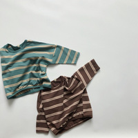 Großhandel Kinder Maßgeschneidertes Gestreiftes Hemd Langarm Frühling Neu Rundhals Pull-up Gestreiftes Loses Unterhemd Baby Basis-Shirt