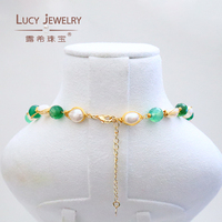 Collier pour femme Lucy Jewelry, vente flash, perles d'eau douce baroques naturelles faites à la main, onyx vert, perles en or 14 carats, qualité AAAAA