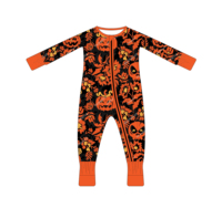 Combinaison en bambou pour commande en gros, pyjama d'Halloween avec lune pleine et loup hurlant, hypoallergénique