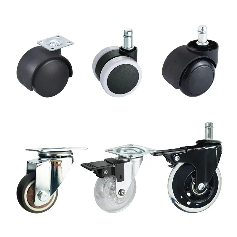 High Quality Wholesale 2 Inch Threaded Stem Twin Wheel Furniture Caster Wheel Pu Office Chair Locking Caster wheels