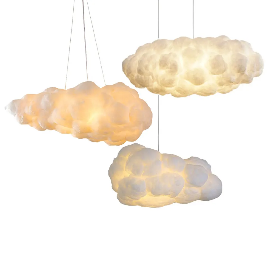 크리 에이 티브 부동 면화 실크 어린이 방 구름 화이트 샹들리에 펜던트 구름 빛
