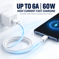 Câble de charge rapide USB-C vers USB-C en PVC OD3.8 jusqu'à 6A 60W, corps de câble épais, fournisseur en gros