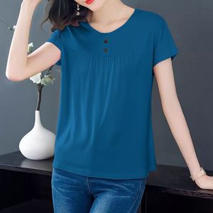Women's Short Sleeve T-Shirt Dark Green Loose Fit Knitted Acrylic Fiber Everyday Wear - Product Image 3