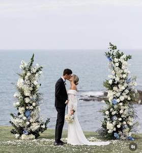 Arco de flores artificiales LANJO para bodas, arco de rosas de seda hecho a mano con soporte para ceremonia de boda - Product Image 2