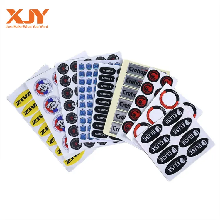 Xjy Tùy Chỉnh Chết Cắt Bao Bì Logo Sticker Không Thấm Nước Ngẫu Nhiên Máy Tính Xách Tay Và Xe Máy Vinyl Tấm Gói 3D Nhựa Hình Tròn