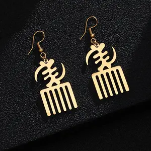 18K Gold Plated Stainless Steel Gye Nyame Pendant Earring Adinkra Symbol Jewelry West African Design Drop Dangle Africa Earring