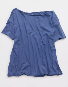 T-shirt à manches courtes pour <span class=keywords><strong>femme</strong></span>, coupe ample et oversize, avec logo imprimé personnalisé, doux et respirant, épaules dénudées, bords bruts, style basique - Product Image 4