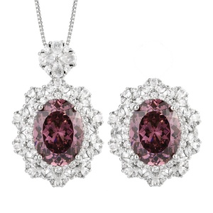 High End Eco-friendly Copper Colorful Gem Necklace and <b>Rings</b> <b>Set</b> 12*16mm Red Cubic Zirconia Jewelry <b>Sets</b> for <b>Women</b> - Product Image 1