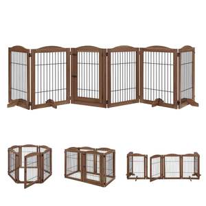 Parc pour animaux de compagnie extra large à 6 panneaux avec fil de <span class=keywords><strong>bois</strong></span> 5 <span class=keywords><strong>pieds</strong></span> de support Barrière d'escalier pliable Playhouses autoportantes - Product Image 1