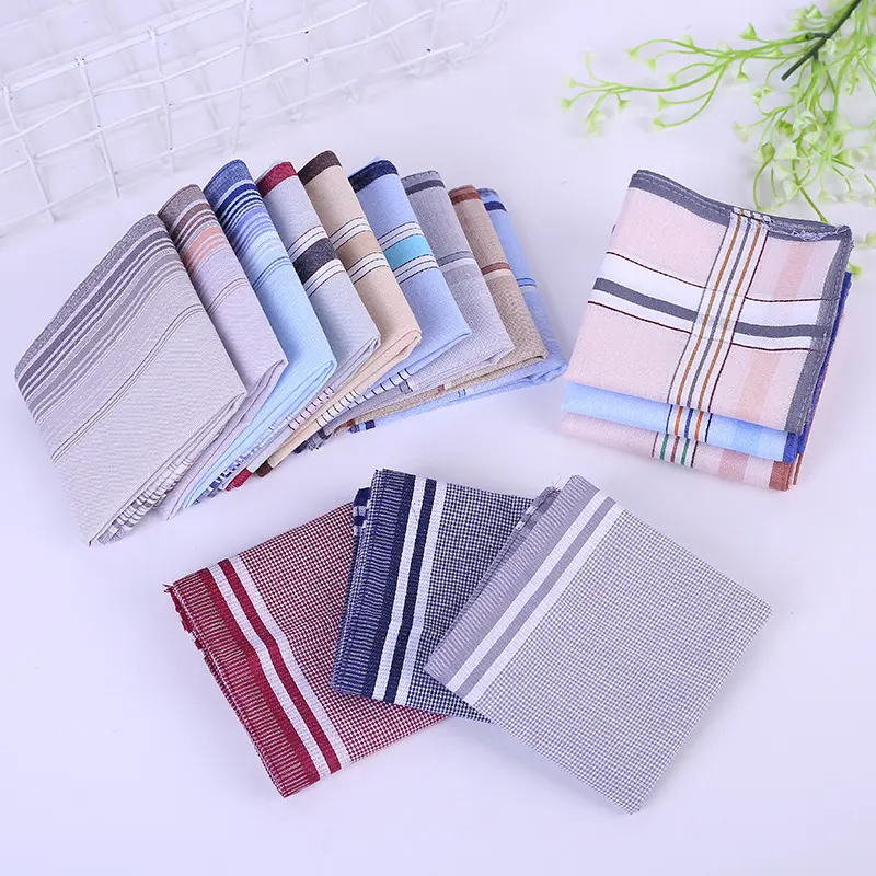 Wholesale Mens Soft Pure Organic 100% Cotton Striped Custom Print Men Handkerchiefs