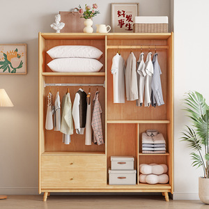 Armario de Madera Maciza con 4 Puertas y Tejido de Ratán, Mueble de Almacenamiento para Dormitorio, Color Madera Natural - Product Image 2