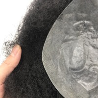 Vente en Gros Pas Cher Perruque Hommes Noire Durable Bouclée Ondulée Afro 4 mm 8*10 Full Swiss Lace Remplacement Capillaire Humain Toupet