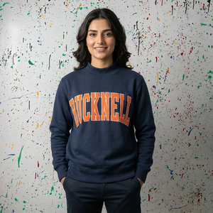 BUCKNELL <b>NAVY</b> BLUE Half Zip Hooded Sweatshirt ORANGE Applique Embroidery CLUSH SPORTS 100% Cotton Oversized Velour Winter - Product Image 1
