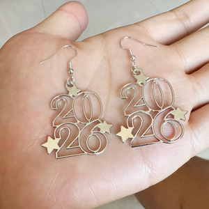 2025/<strong>2026</strong> Digital Earrings <strong>Fashion</strong> Metal Star Accessories New Year's Festival Women's Earrings Party Gifts Jewelry - Product Image 6