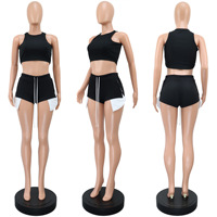 Setelan Olahraga Wanita Atasan Tank Top Celana Pendek 2 Potong Set Musim Panas Baju Jogging Pakaian Wanita Celana Pendek Biker Set Dua Potong