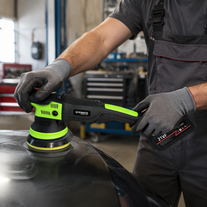 Polisseuse <span class=keywords><strong>de</strong></span> <span class=keywords><strong>voiture</strong></span> à double action 21V DC sans balais, rechargeable, 400W, vitesse constante, excentrique 15/21mm, antichoc - Product Image 3