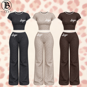 Set Loungewear da <span class=keywords><strong>Donna</strong></span> con Stampa <span class=keywords><strong>Leopardata</strong></span>, Adatto per Ragazze Alte, <span class=keywords><strong>Camicia</strong></span> a Maniche Corte con Pantaloni a Gamba Dritta, Set Casual in 2 Pezzi - Product Image 1