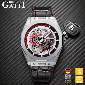 Montre mécanique pour homme de marque BG7601-B, montre automatique de luxe étanche en cuir, montres de sport en caoutchouc pour homme - Product Image 1