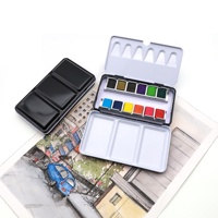 Ensemble de peinture Artecho NEW Art Supplies, boîte en métal, palette, aquarelle solide, 12 couleurs essentielles