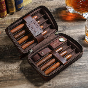 Humidificateur à cigares 3 4 5 6 7 personnalisé étui à cigares en cuir véritable porte-tube avec humidificateur portable Collection de cigares de voyage Combo - Product Image 4