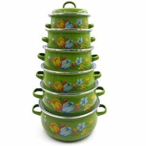 Juego <span class=keywords><strong>de</strong></span> Ollas EliteCook <span class=keywords><strong>de</strong></span> 6 Piezas, Esmaltadas en Verde, con Diseño Floral, Antiadherentes, Apilables, para Sopa, Venta al Por Mayor <span class=keywords><strong>de</strong></span> Fábrica - Product Image 1