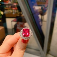 Glace pilée coupe Zircon 12*16mm pavé complet réglage incrustation Simulation anneau en verre rouge collier et oreille ongles ensemble ensemble de bijoux de mode